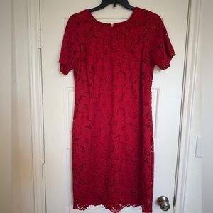 Ronni Nicole Red Floral Lace Midi Dress